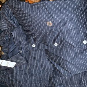 Men’s Navy Blue Polka Dot Dress Shirt